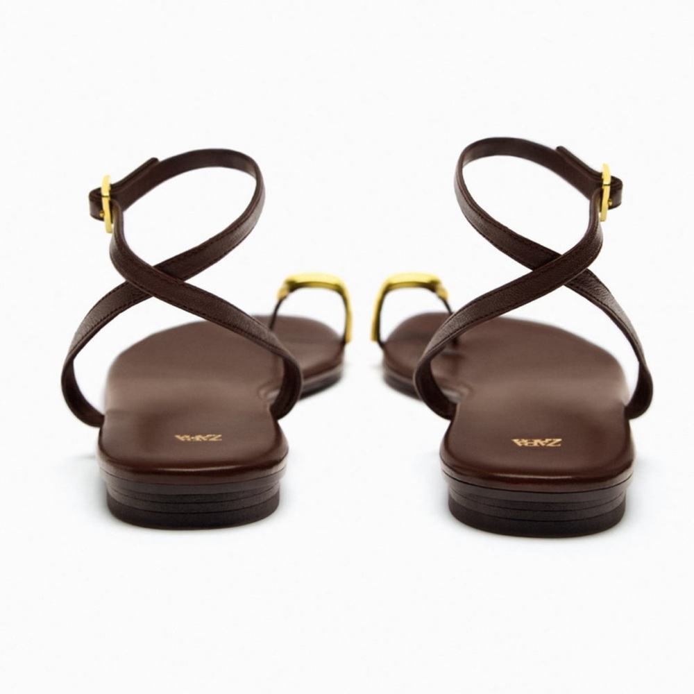 METAL RING TOE-POST LEATHER SANDALS - Picture 3 of 6